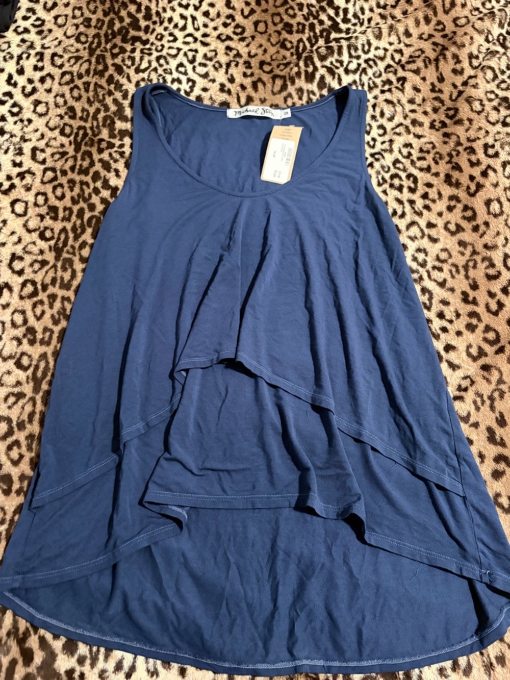 Michael Stars Navy Tiered Ruffle Scoop Neck Tank Top